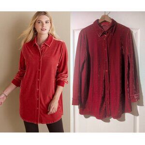 Soft Surroundings | Velvet Boyfriend Tunic Shirt In Garnet